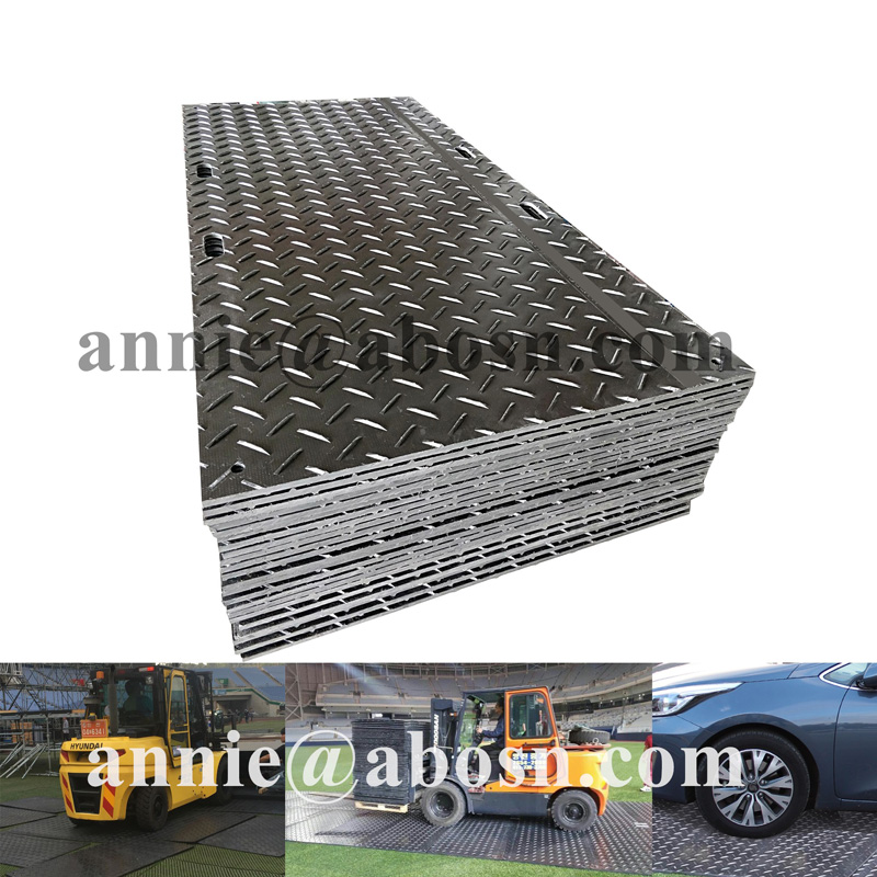 The problem of vehicle skidding and sinking is solved by anti-skid HDPE ground road mat on wet and soft road